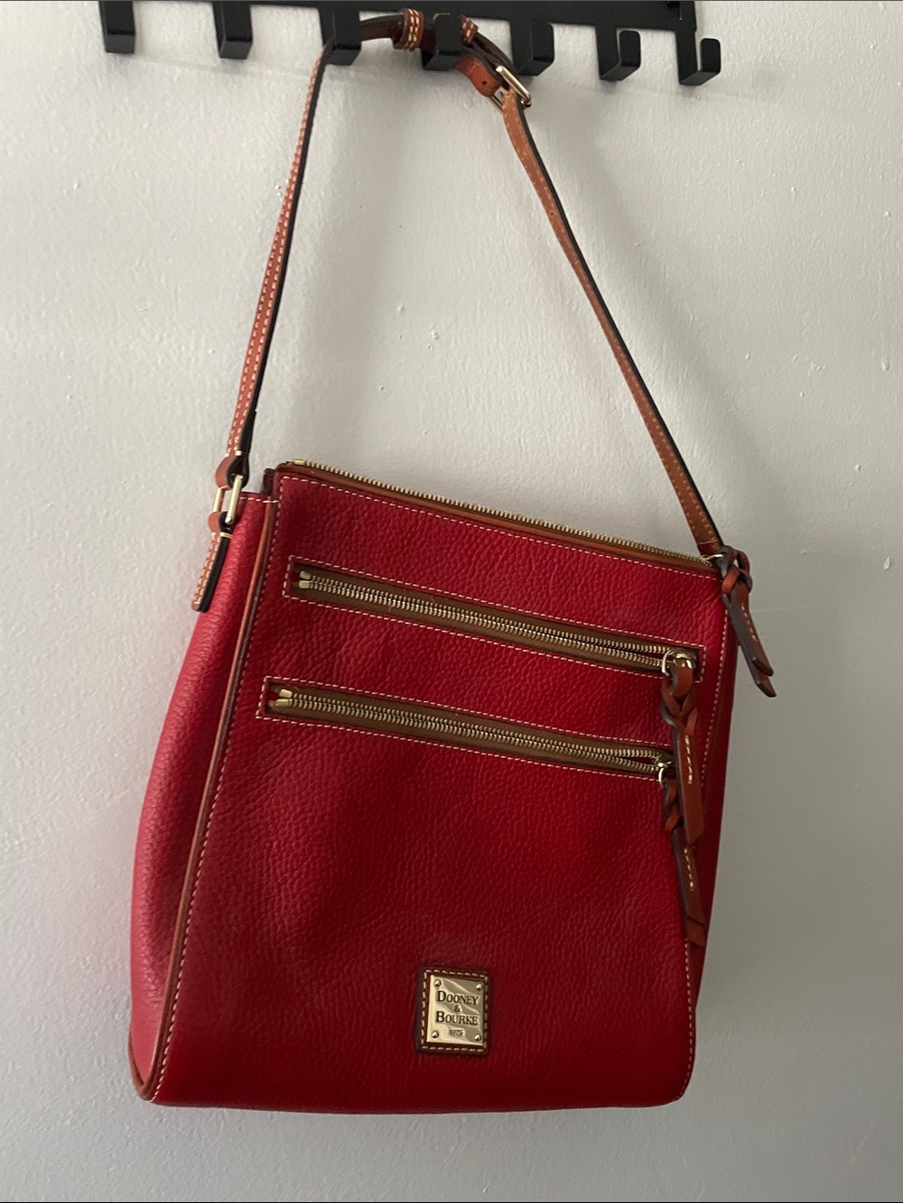 Dooney & Bourke Red Leather Crossbody with Brown Strap